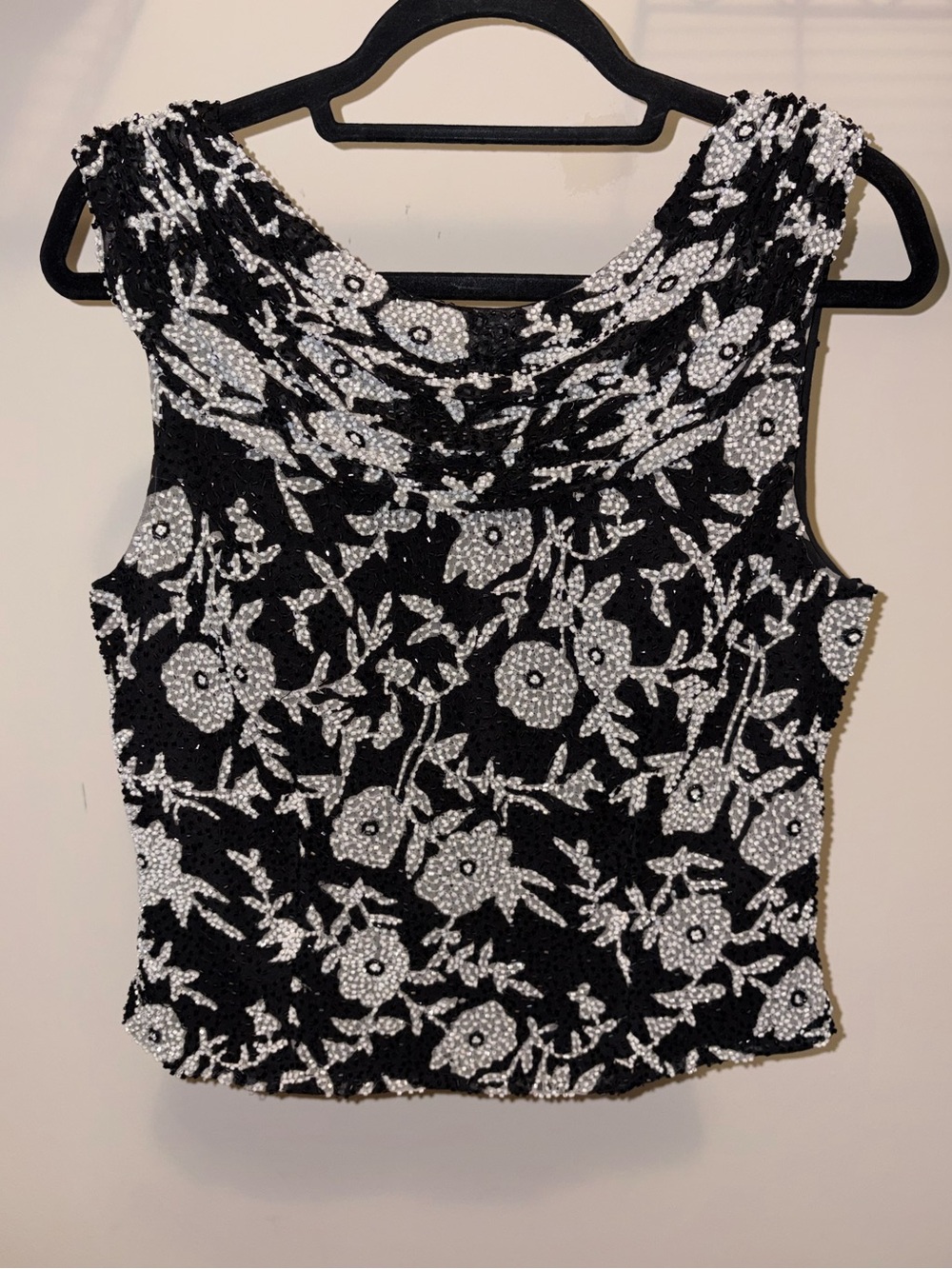 Vintage Cache 100% silk and Hand Beaded Floral Top ✨ sz large